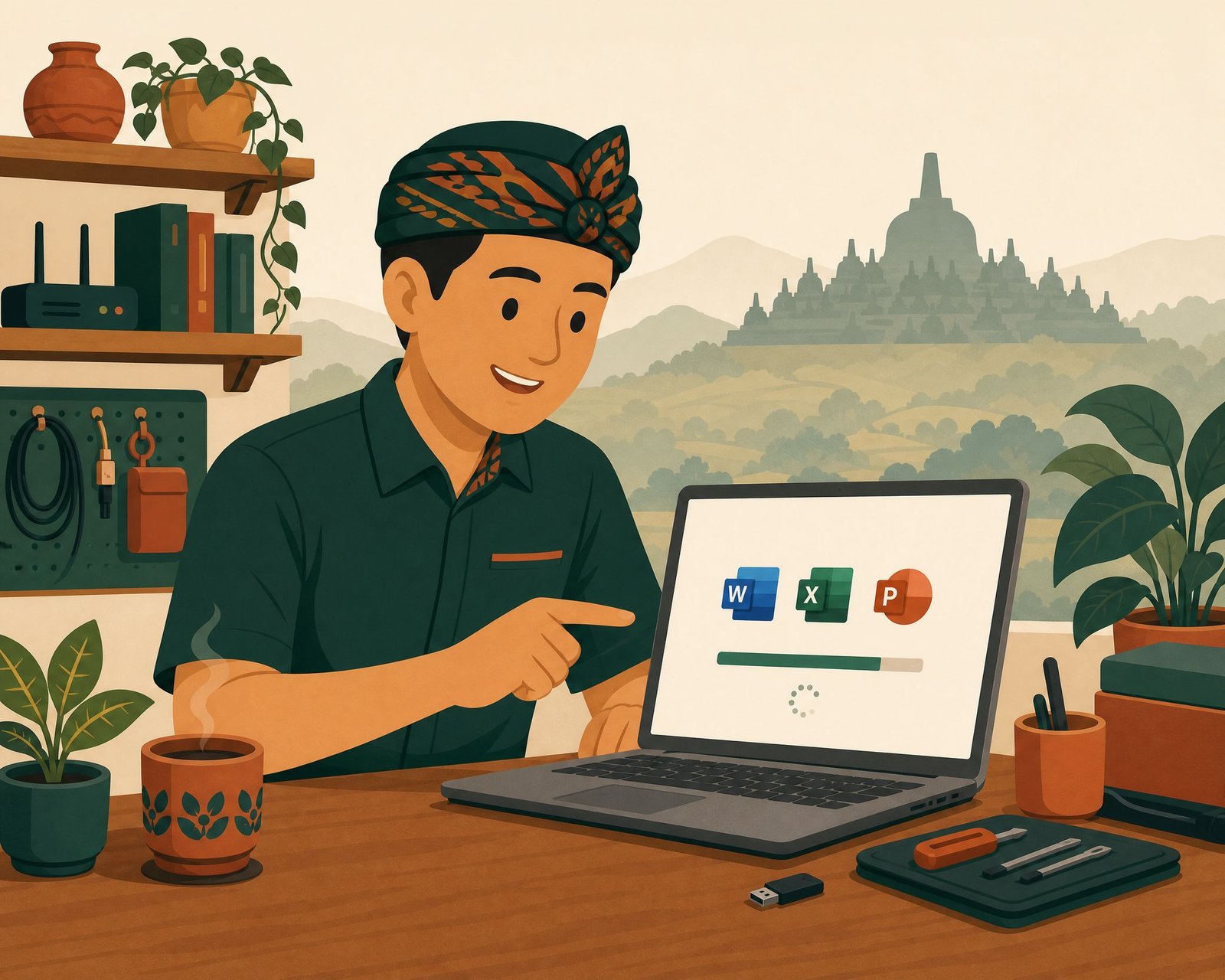 Ilustrasi jasa install Microsoft Office di laptop, Wartek Magelang